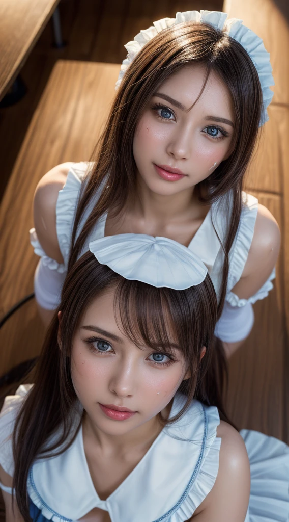 (masterpiece:1.2, highest quality), (realistic, photorealistic:1.4), beautiful illustrations、Bow tie staring at the audience,Front view, (((Maid clothes,topless:1.8, nipple,2 people))) 25 years old、perfect face, Cute symmetrical face, shiny skin,random hairstyle、Big eyes, droopy eyes, long eyelashes、beautiful thighs、Tall and beautiful hair, beautiful face, fine and beautiful eyes, beautiful clavicle, beautiful body, beautiful breasts, beautiful thighs, beautiful feet, beautiful fingers, beautiful feet指,,((fine fabric texture)), (beautiful scenery),(Mansion Background), Standing side by side, (smile), (((skirt lift, I can see your panties))),black stockings,garter belt