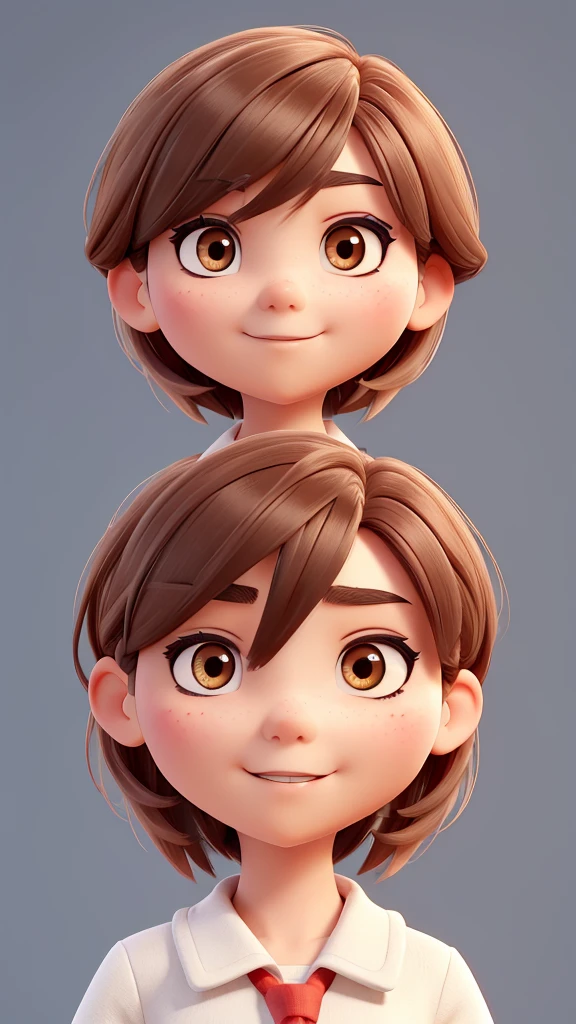 Please create an image that adheres to the following characteristics: - Short bob hairstyle - Short bangs on the forehead that expose the eyebrows - Asian features with wide, lively eyes - Natural make-up - Sailor uniform - Simple white background