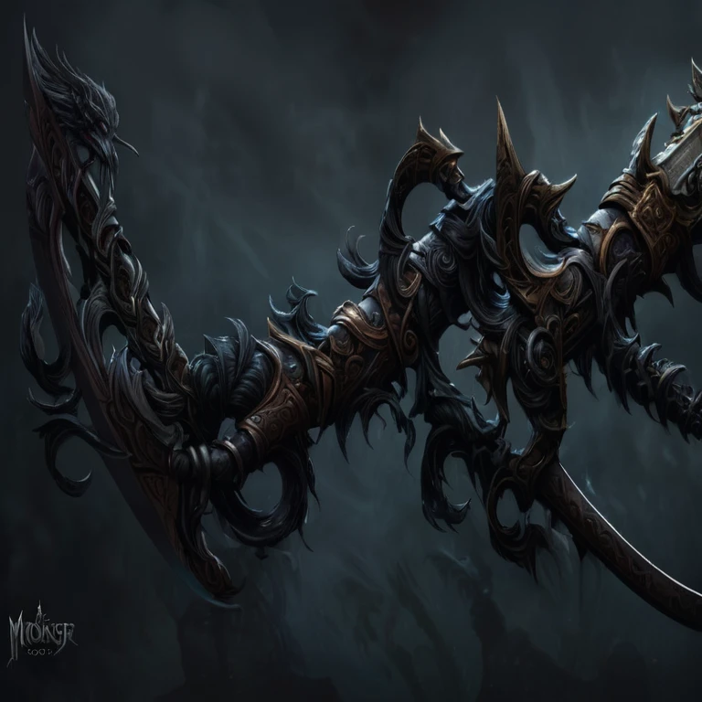 A full image design of a holy, horror, scary, nightmare, spooky, creepy, demonic, Gothic, fantasy, medieval, mythical, magic, mutated, monster sword weapon concept art with creature style pattern, textures, gothcore, weaponcore, 3D model, Unreal engine,