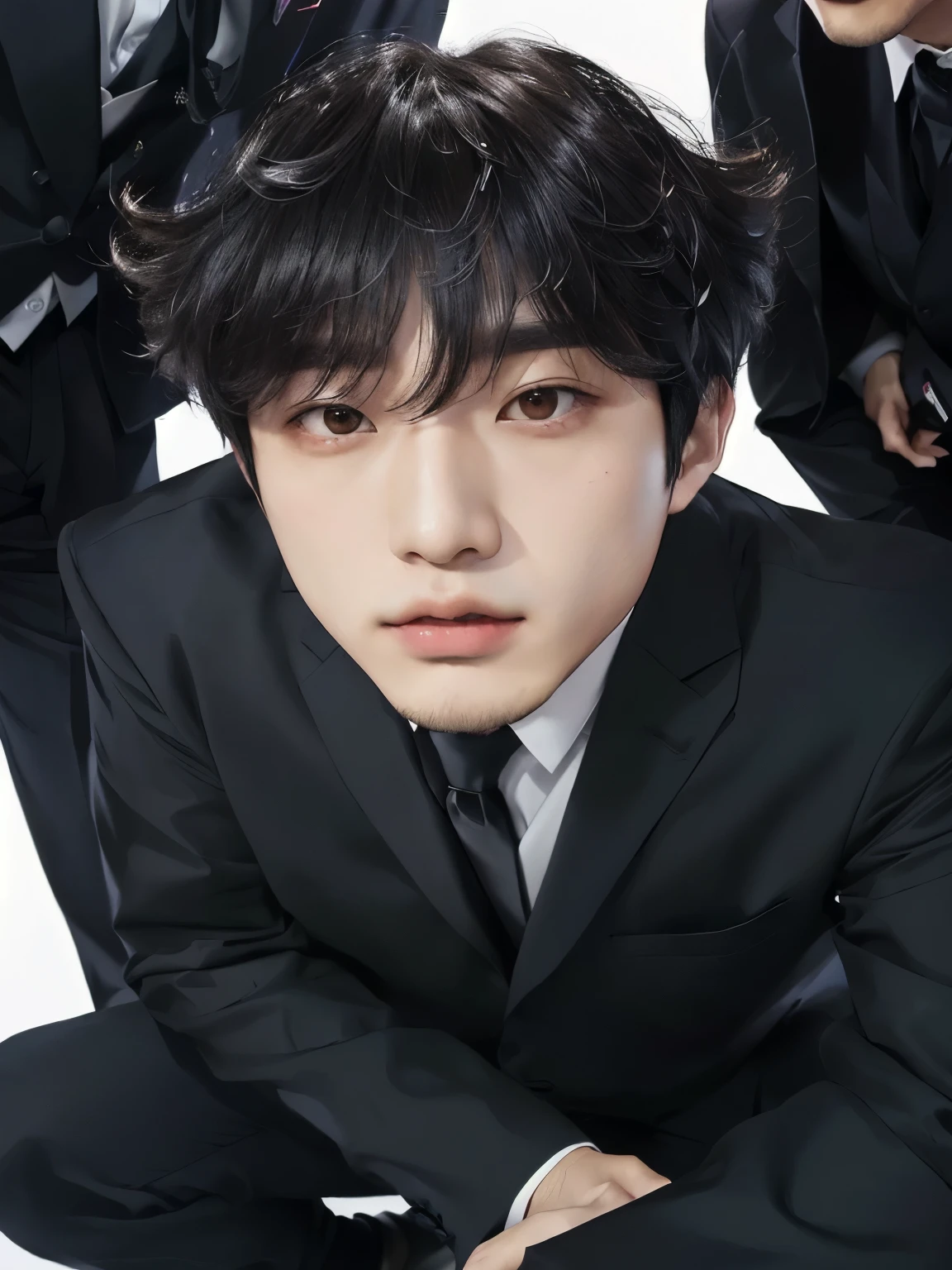 There are two men in suits posing together for a photo., Shinji Aramaki, kim taejin, hyung tae, jungkook, kim doyoung, Yuya Nagai, taken in the early 2020s, cai xukun, jinyoung shin, Portrait of Blackpink's Jossi, Yanjun Chengt, shinji, hana yata, kpop idol portrait