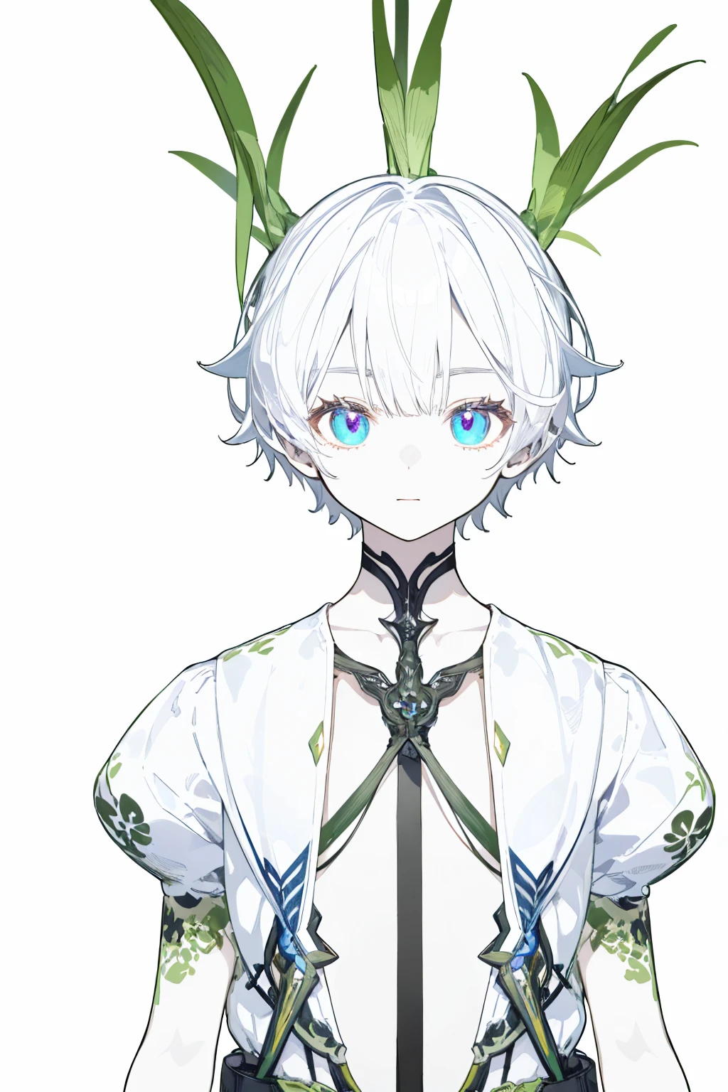 masterpiece, Best lighting, (((Very detailed))), Highest quality, lilac, whole body、whole bodyイラスト、Forest Fairy, Lily of the valley, ((Mysterious Forest Boy)), Perfect Anatomy,  A cute boy, Great body, Perfect balance,  (((VTuber whole body)), No background, Blank Background, ((((((White Background)))))))