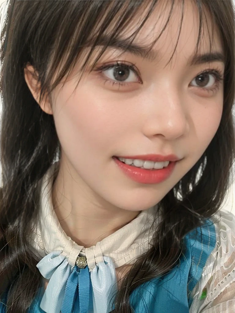 raw photo, 1girl, cute face, beautiful face, medium breast, collared blouse, White blouse, light smile, Upper body, detailed skin, pore, simple background, photorealistic, anatomically correct, masterpiece, best quality, UHD