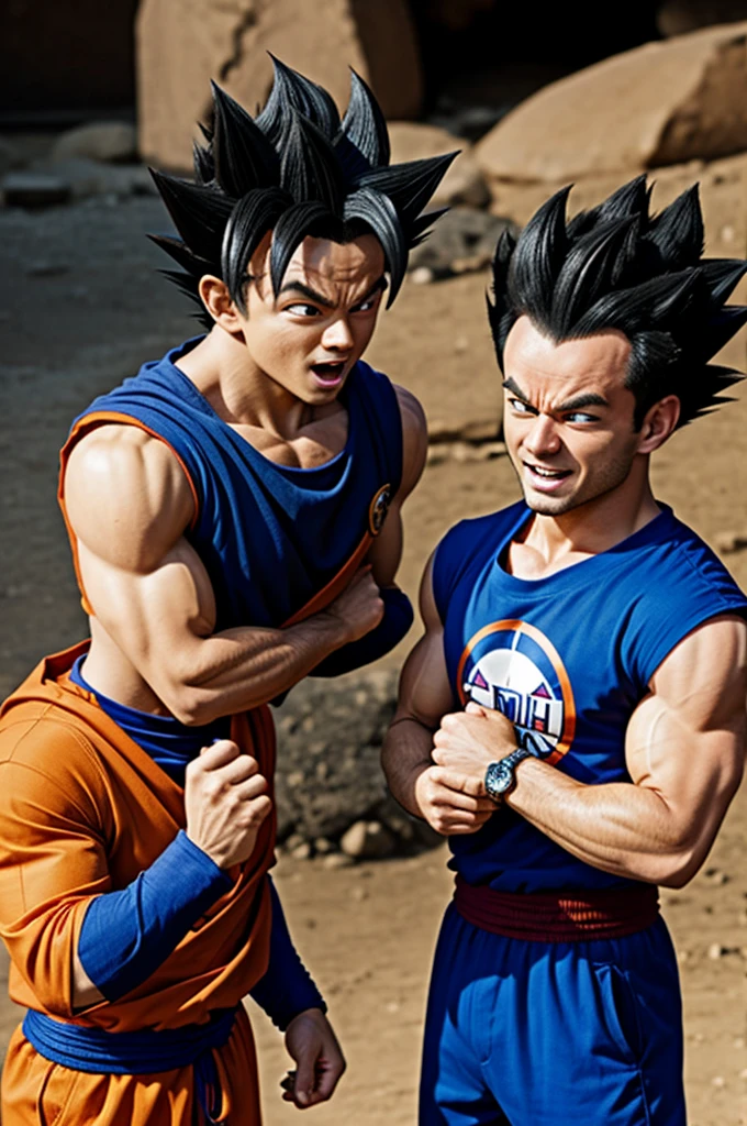 Goku and Vegeta turn into goats and Krillin mocks