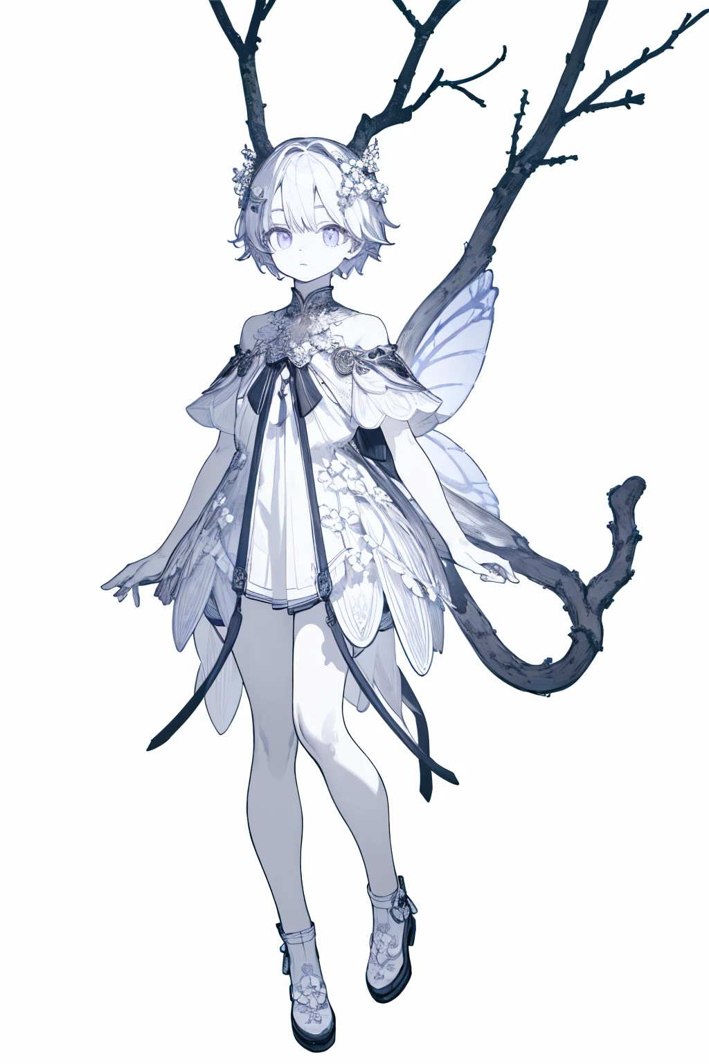 masterpiece, Best lighting, (((Very detailed))), Highest quality, lilac, whole body、whole bodyイラスト、Forest Fairy, Lily of the valley, ((Mysterious Forest Boy)), Perfect Anatomy,  A cute boy, Great body, Perfect balance,  (((VTuber whole body)), No background, Blank Background, ((((((White Background)))))))