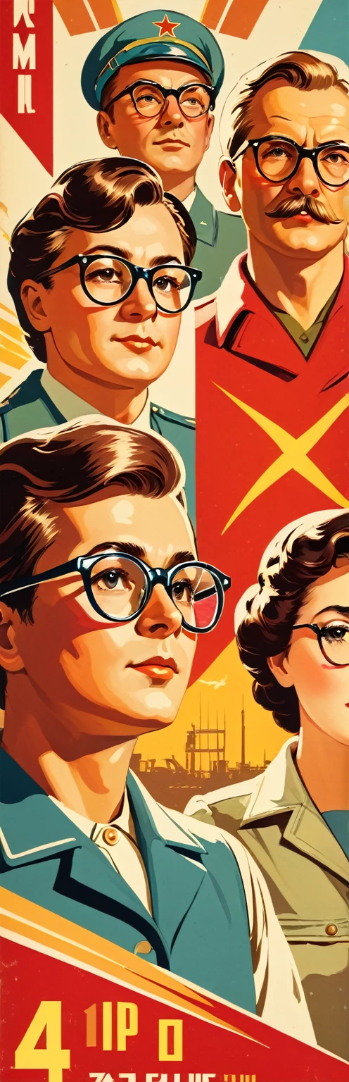 Turn your face 45 degrees to the left, soldier, wear glasses, Soviet Union, labor, Retro Style, Soviet Union海报