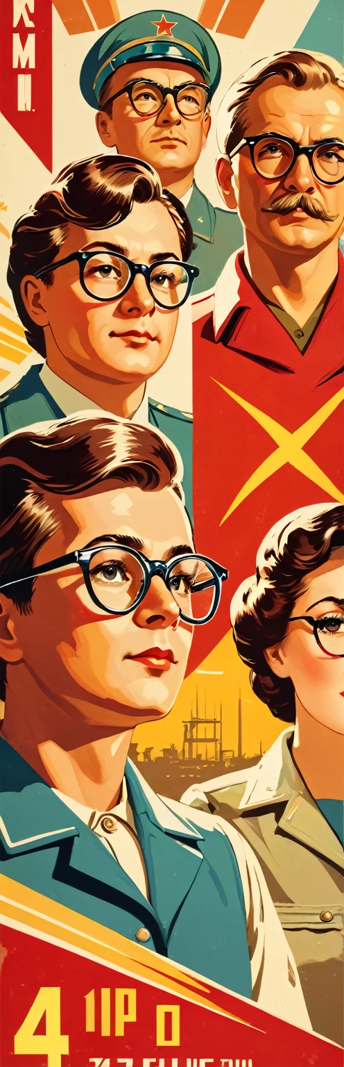 Turn your face 45 degrees to the left, soldier, wear glasses, Soviet Union, labor, Retro Style, Soviet Union海报