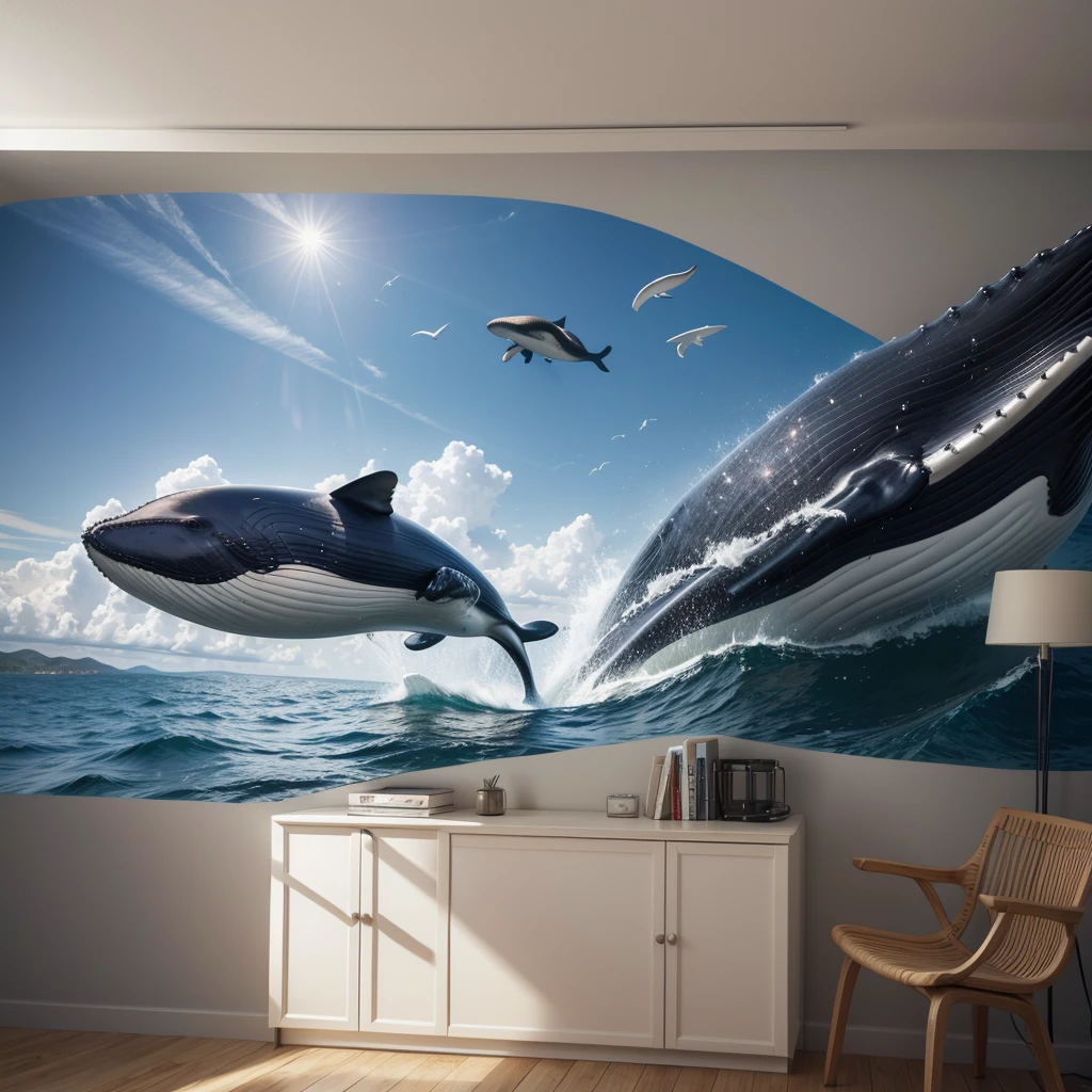 work of art, best qualityer,wall-paper,Whale flying