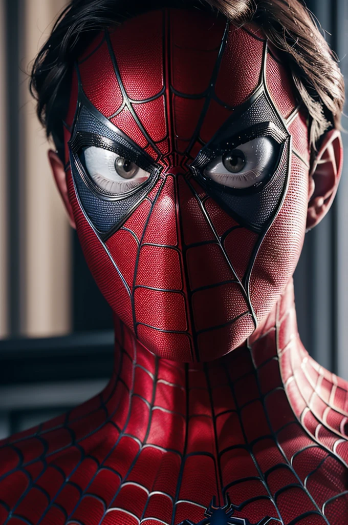 A photograph of Spider-Man., sin mascara, the 20s, elegant, detailed face, looking to the camera, portrait, 8k hd, high quality