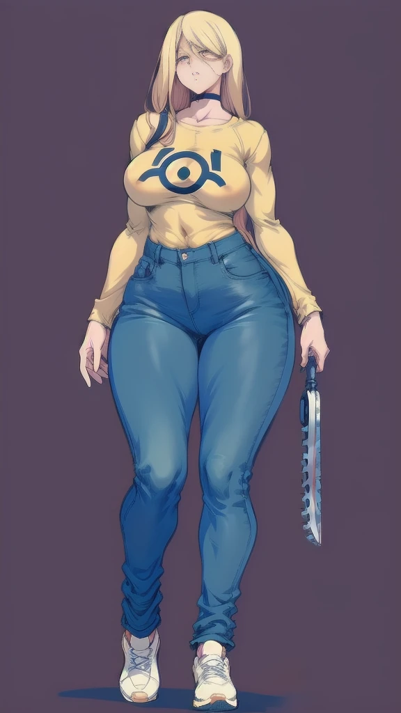 (full body), full body in image, full clothed, sweter shirt, jeans, power costume, full power from chainsaw man, power clothes, fusion of power from chainsaw man and power from chainsaw man MAPPA, full woman, full body, long hair, female body, curvy body, thicc body, big thighs, voluptuous body, full thick body, dinamic pose, curve body. detalied pose, body, simple background, expressive face, focus on face, line art, sketch
