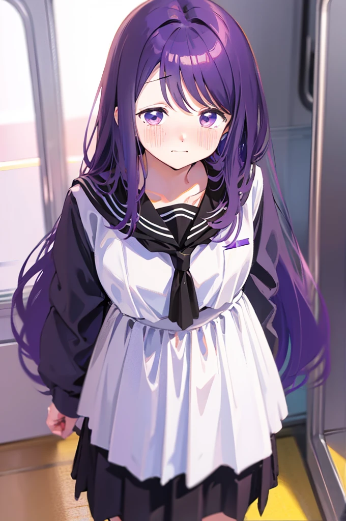 Holding white panties、Black Skirt、Take off the white panties、Smirking face、Blushing、Black Skirt、Light purple hair、Semi-long hair、、Japanese school uniform、schoolgirl、on the train、Strap、、8K,Masterpiece、Light purple hair、Semi-long hair、、Japanese 、、、、、白色のShowing panties、、Blushing、、Showing panties、Pull up your skirt、Blushing、on the train、Strap