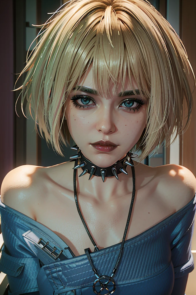 (masterpiece, best quality, highres)
 CyberMisty, 1girl, solo, blonde hair, spiked collar, makeup,  ilya kuvshinov, anime, pixiv top monthly, trending on artstation, cinematic, danbooru, zerochan art, kyoto animation, nude breasts,