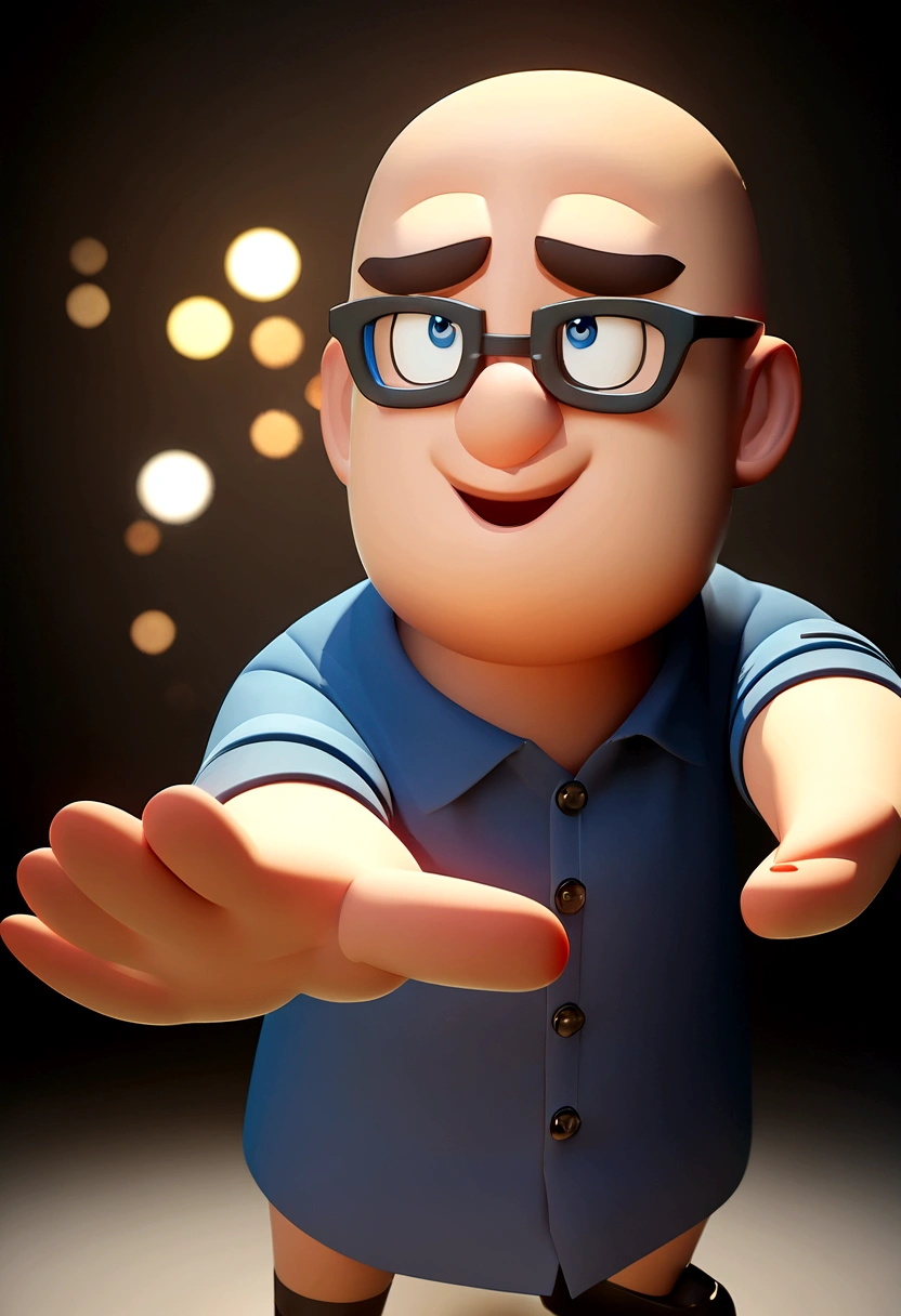 Male cartoon character wearing black glasses and a blue shirt, Anime characters, Stylized characters, Animation-style rendering, 3D stylized, Arnold Maya Rendering, 3D rendering style, toon render keyshot, 3D Characters, 3D Characters, 3D rendering style, 3D Charactersレンダリング, Cartoon characters, Close-up Character, Character pose, (Pixar Style) (Master Parts:1.2) (Bokeh) (Highest quality) (Fine skin) (Fine texture) (8K) (clay) (Cinema Lighting) (Sharp focus