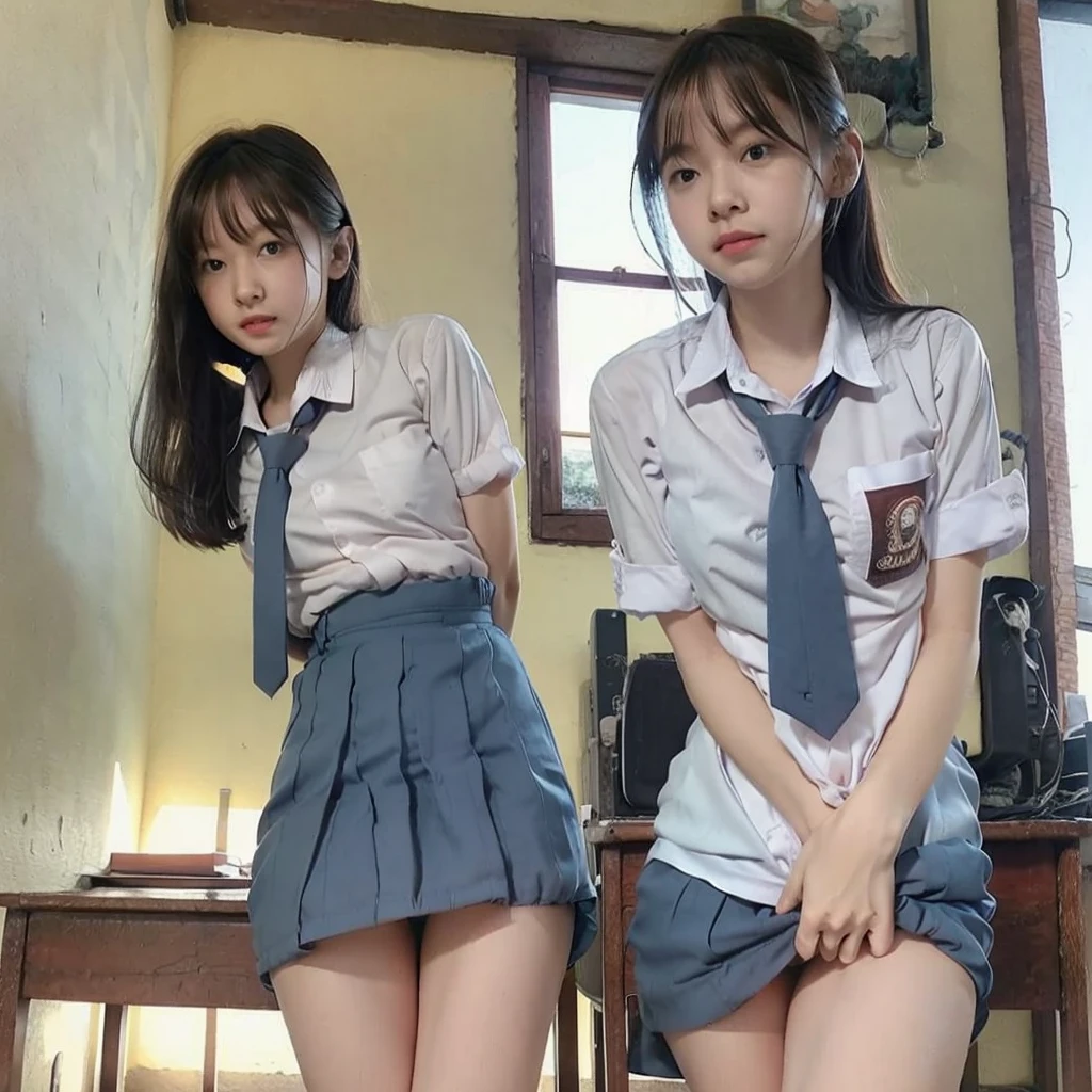 correct anatomy hands & body proportion, upskirt showing their panties