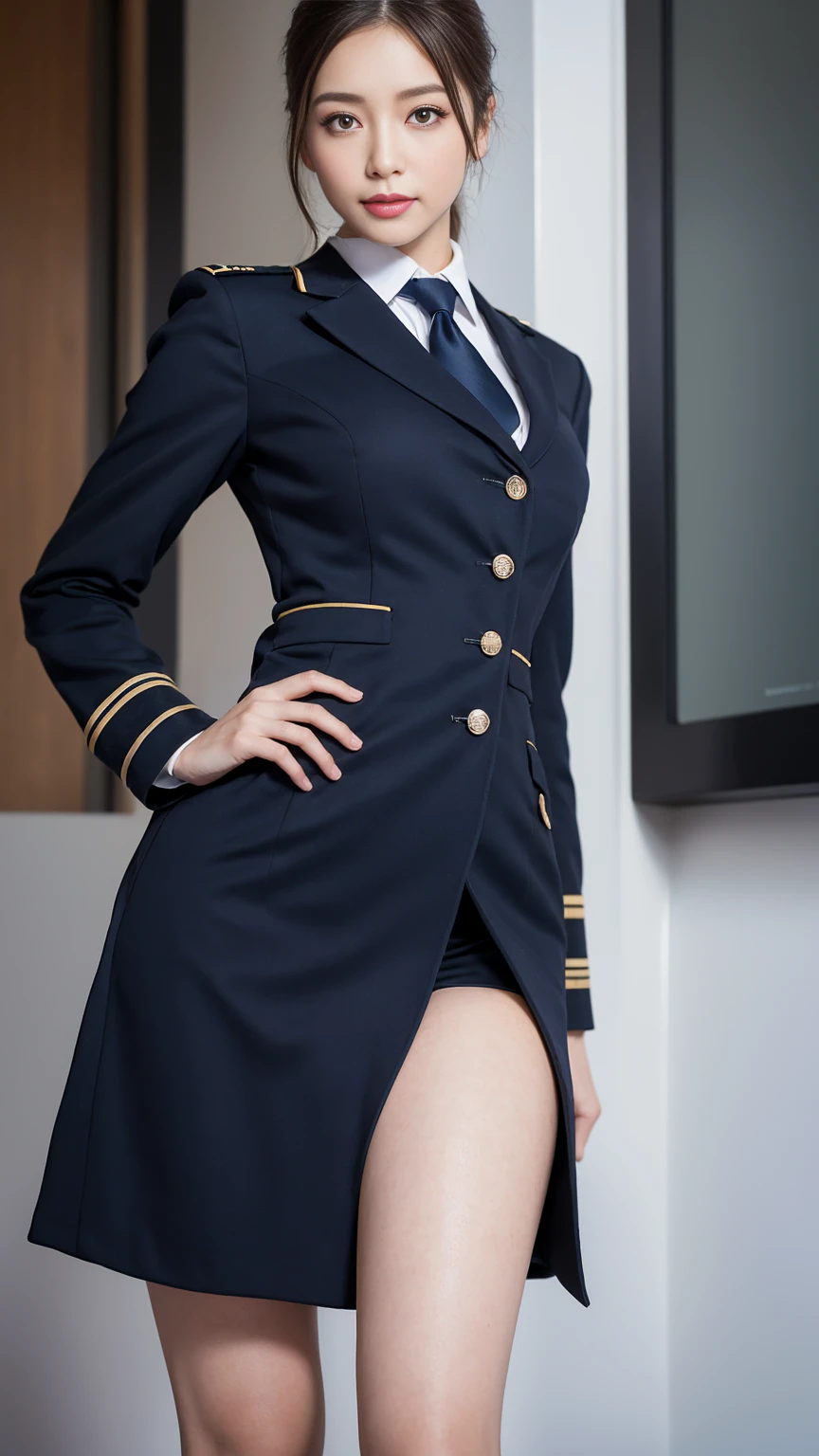 Surreal 8K CG,perfect faces,Impeccable perfection,ren,tmasterpiece,professional artwork,famous artwork,Innocent 、((wearing a police uniform, Lock the button)), ((Wearing a police cap))、Wear small cotton panties、laying in bed、A Smile、Raw foto, (8K、Top Quality、masterpiece:1.2)、(delicate detail:1.4)、(Photorealcitic:1.4)、octan render、Complex 3D rendering, Ultra-detail, Studio Soft Light (Studio Soft Light), Rim Light, vibrant details, Super detailing, Realistic Skin Textures, Detail Face, Beautiful detail eyes, Highly detailed CG Unity 16k wallpapers, Makeup-, (detailed background:1.2), shinny skin、turned around、exposed thighs!!!