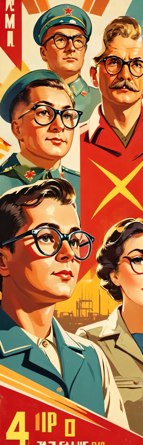 Turn your face 45 degrees to the left, Soldier,military uniform, wear glasses, Soviet Union, Retro Style, Soviet Union海报