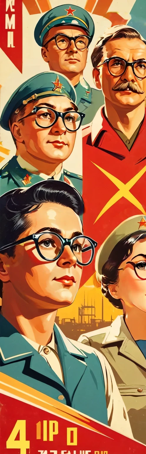 Turn your face 45 degrees to the left, Soldier,military uniform, wear glasses, Soviet Union, Retro Style, Soviet Union海报