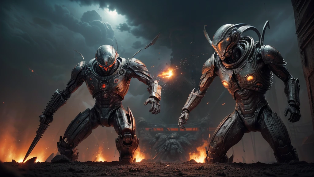 (((MÁQUINAS DE COMBATE DE CARVED STEEL))) (((INCREDIBLE COMBAT PIECE))), ((CARVED STEEL), (DEPTH OF FIELD IN FORCED PERSPECTIVE VIEW FROM BELOW OF ALIEN WAR STRAIGHT BIOMECHANICS disgusting alien biology biomechanics) biomechanical alien, unknown, extraterrestrial biology on unknown planet, HEAVY atmosphere with dust particles suspended in the air red - orange WITH SULFUR
