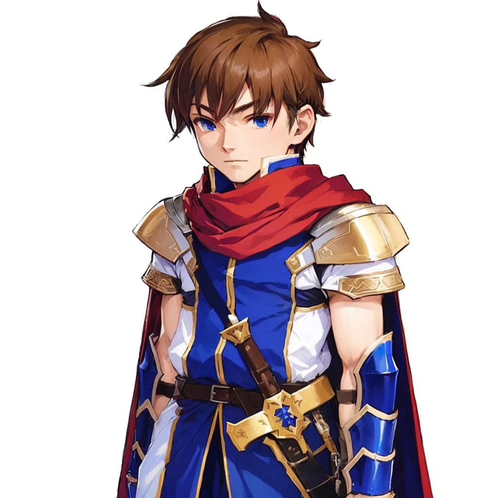 a cartoon image of a man in a blue outfit and a red cape, nobutaka ike, crisp and clear RPG portrait, as in real life, offcial art, full body RPG portrait, a male human paladin, Full body portrait RPG, Personagem de Final Fantasy Tactics, jrpg character, full portrait of the magic knight, offcial art do personagem, coriolios RPG art style