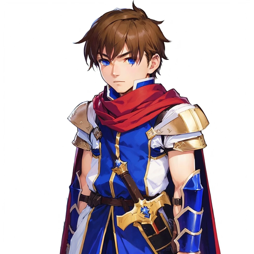 a cartoon image of a man in a blue outfit and a red cape, nobutaka ike, crisp and clear RPG portrait, as in real life, offcial art, full body RPG portrait, a male human paladin, Full body portrait RPG, Personagem de Final Fantasy Tactics, jrpg character, full portrait of the magic knight, offcial art do personagem, coriolios RPG art style