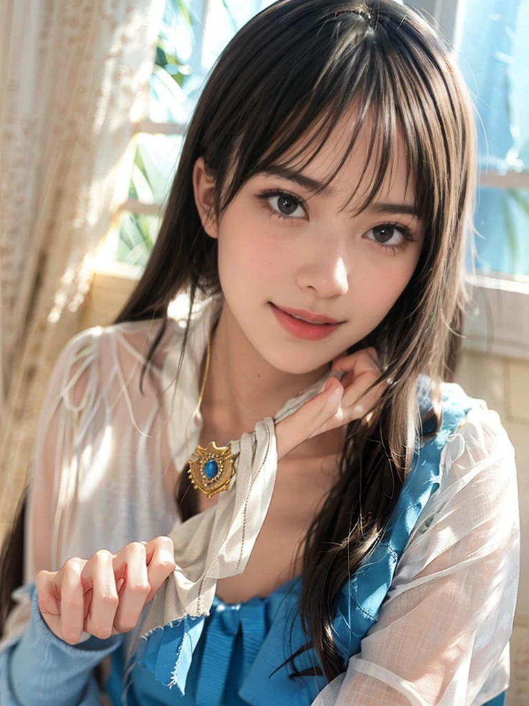 raw photo, 1girl, cute face, beautiful face, medium breast, collared blouse, White blouse, light smile, Upper body, detailed skin, pore, simple background, photorealistic, anatomically correct, masterpiece, best quality, UHD