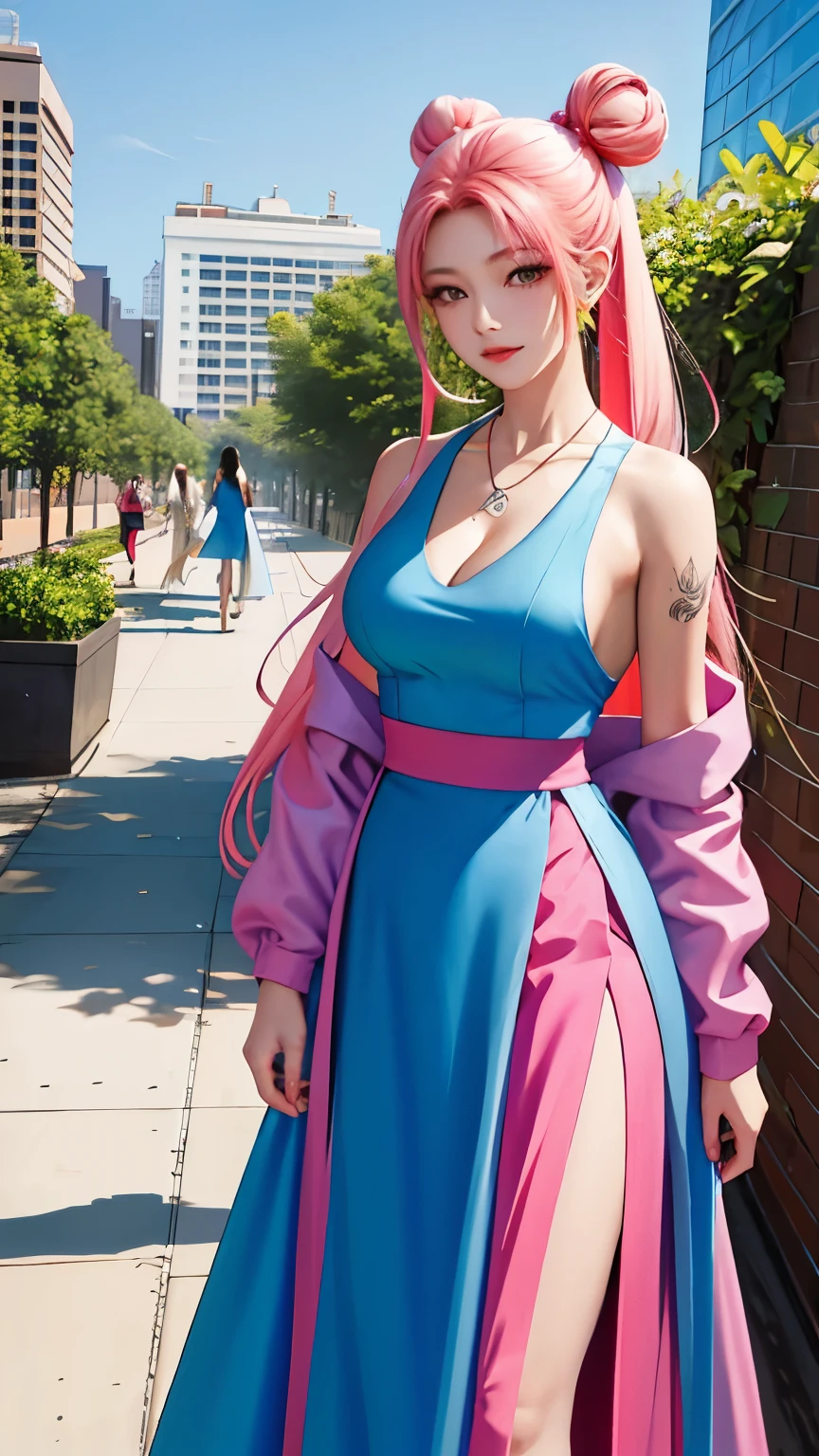 hina from anime one piece, long hair, pink hair, ponytail hair, perfect body, perfect breasts, beautiful woman, very beautiful, wears a white dress, luxurious dress, expensive dress, very beautiful dress, wears a handbag, wears a watch , wearing earrings, walking the red carpet, Realism, masterpiece, textured skin, super detailed, high detailed, high quality, best quality, 1080P, HD, 16k