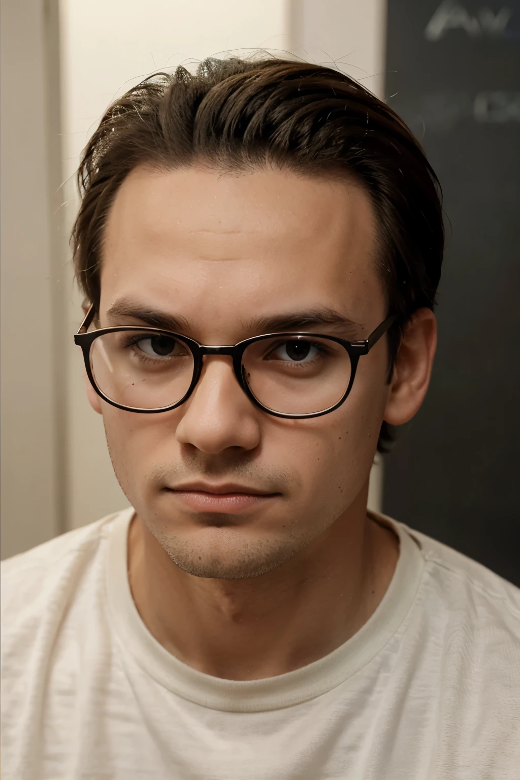 Create a boy with a very very large forehead and a very very large head who wears glasses and looks very ugly