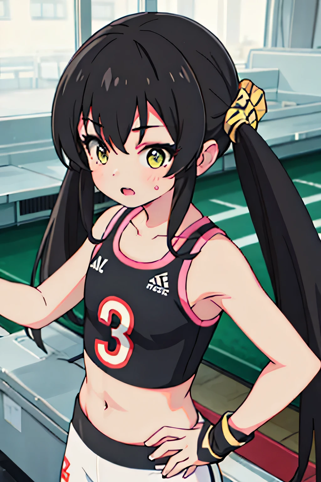 1 cute muscular girl,Has short black hair,coordination,Strong arms,Eight-pack abs,whole body,Blue veins,football