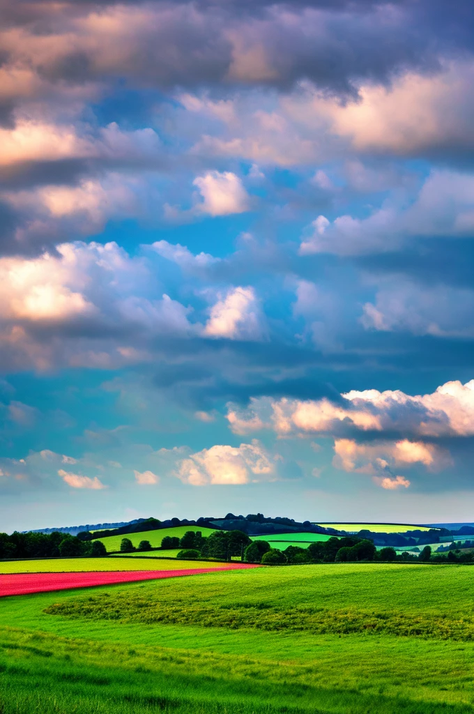 Original landscape，Sky and clouds，Tyndall effect，A country road，Colorful hot air balloon，High quality desktop wallpaper, Verdant forest, Detailed field properties, Beautiful English countryside, Stunning scenery, Rolling Hills, Landscape Wallpaper, Lush countryside, Green forests, Stunning scenery, Green fields in the background, High quality wallpaper, Beautiful wallpapers，Ultra high quality，Ultra HD，Ultra-high resolution