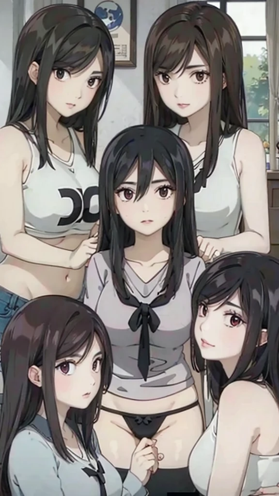 Mommy with 4 daughters,black hair, long hair, messy hair, hair between eyes, chubby cheek,Sexy lips, pucker lips