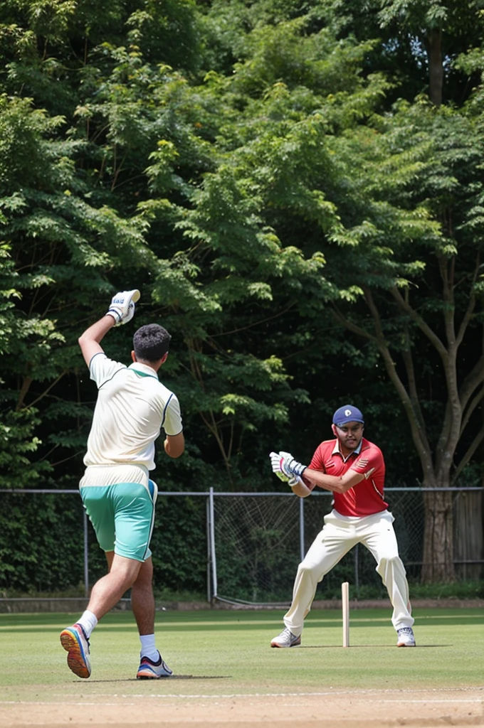 Boays at village playing cricket in summer