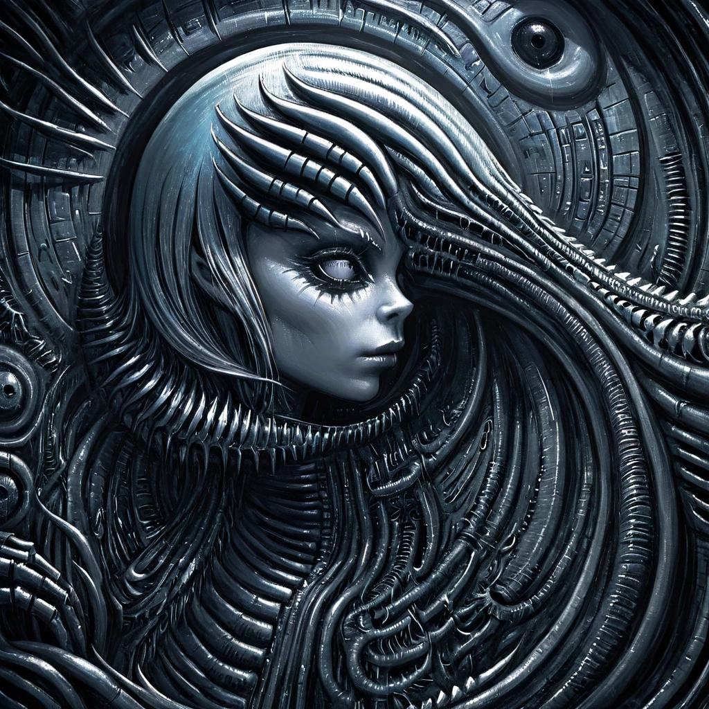 woman lusting, predatorial ,HR Giger, hyper detailed, thick paint, layered paint, Modern design feel 3d texture ral-drptpl  HORROR 