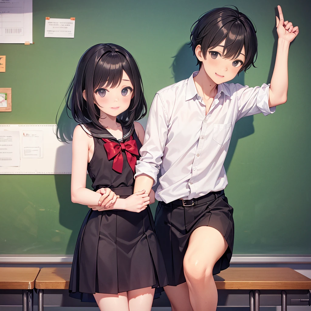 Highest quality,Highest quality,A female elementary school teacher in her 30s and a 6-year-old boy、The teacher is wearing a tight long skirt、The teacher hugs the boy from behind.、Put your hand in your crotch