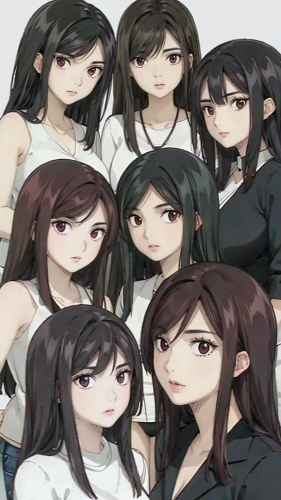 Mommy with 4 daughters,black hair, long hair, messy hair, hair between eyes, chubby cheek,Sexy lips, pucker lips
