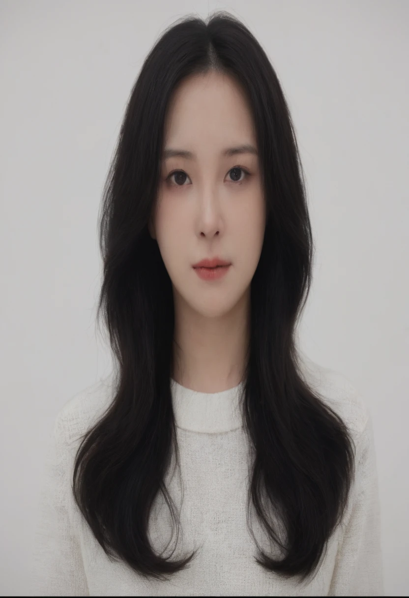 Best Quality, 8k, Masterpiece, (Portrait: 1.3), (photo realistic:1.4), (hyper realistic:1.4), Sharp Focus, looking at viewer, (smoother lighting:1.1), (increase cinematic lighting quality:0.9), realistic lighting, backlighting, light on face, ray trace, (brightening light:1.2), (Increase quality:1.4), sharp detail, (best quality real texture skin:1.4), finely detailed eyes, black_eyes, finely detailed face, 25 year old Korean woman, (white formal_shirt:1.4), (Create an image maintaining the original base model hairstyle:1.5)