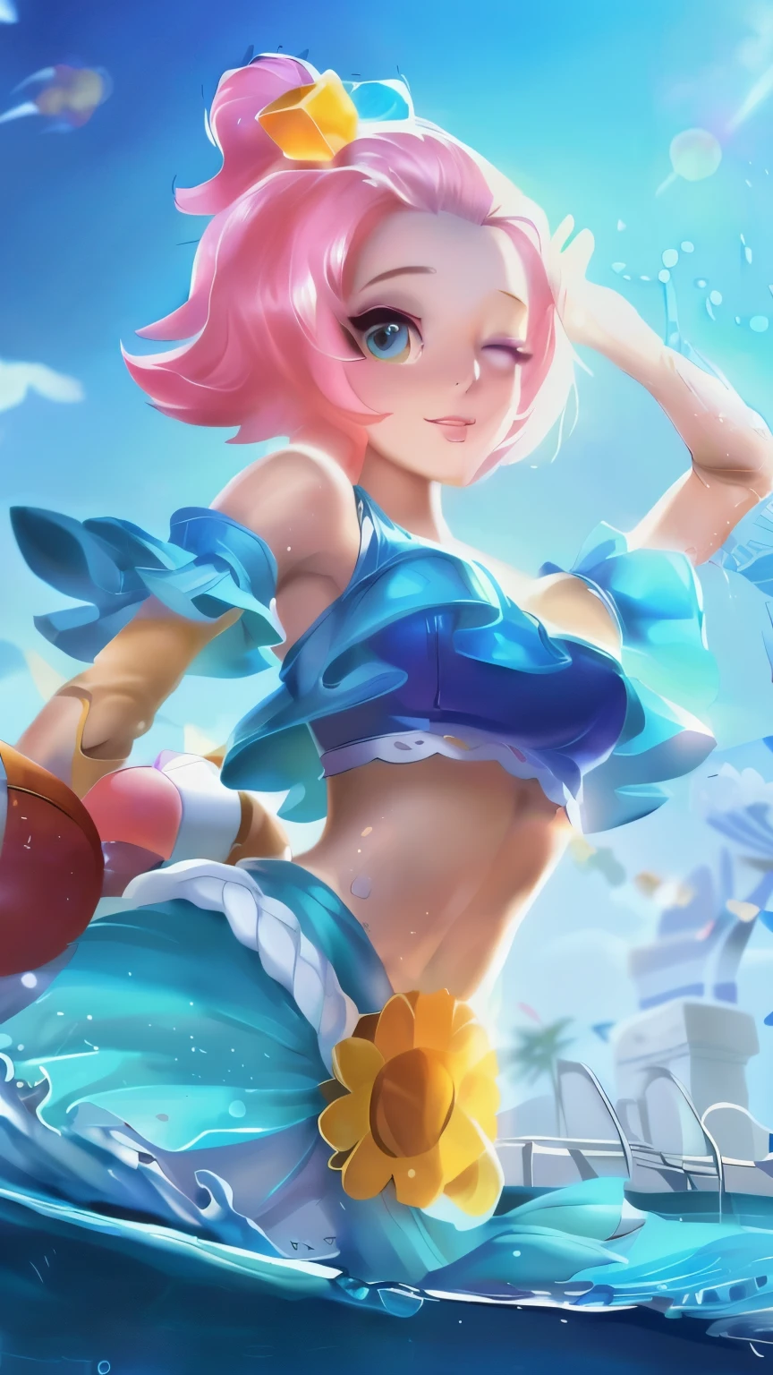 Beautiful girl in a blue dress riding a wave on a surfboard, splash art anime , orianna, official splash art, cushart krenz key art feminine, extremely detailed artgerm, nami, ig model | artgerm, style artgerm, ! dream artgerm, splash art, artgerm lau, character splash art