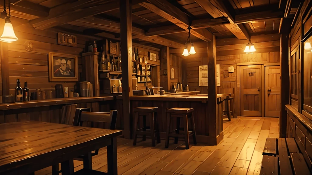 inside a saloon at night, no persons, no humans, cartoon-style