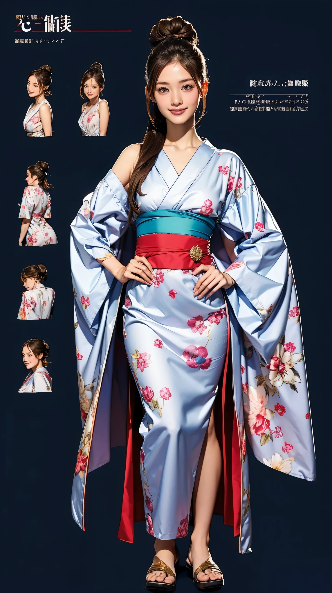 High resolution, accurate, Winner of numerous awards, High-resolution model, 高quality, Textured skin, Ultra high definition, Very detailed, quality, High detail, 最高quality, masterpiece, Overlooking, (Full body photo:1.5),(Character portrait),Vivid Kimono,Large Breasts, Earrings, Long Hair, Disheveled Hair, smile, Bright Eyes, Droopy eyes, Sparkle Effect, Background blur, movie, 