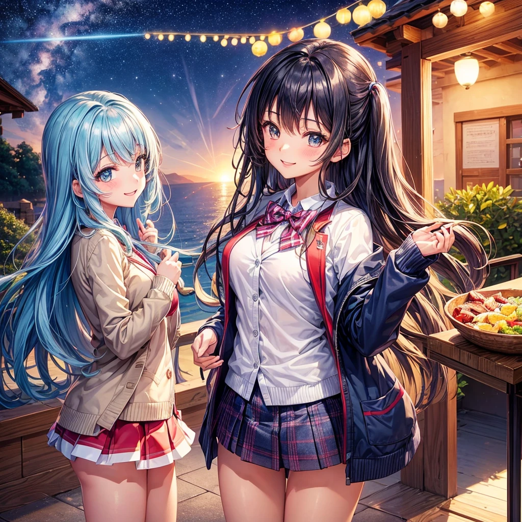 best quality,,smile,blazer,swimsuit,nepal,middle School girlultiple girls are depicted,harem,idol group,starry sky background,photo shoot,long hair,wearing a cardigan,beautiful girlの国,girl's paradise,highest quality,big breasts,leather jacket,happy girl,horny girl,blue eyes,perfect face,standing position,She has her bangs down,fur jacket,Beautiful eyes,smooth hair,perfect eyes,beautiful girl,Angel Girl,multicolored hair colors,naughty girl,beautiful,High-dimensional beautiful girl,Multidimensional beautiful girl,gathering,Group、,classroom,School,