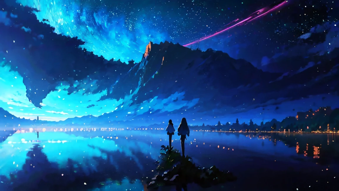 Towering mountains reflected in the still waters of a clear lake々々I drew、Anime style tranquil landscape. by Makoto Shinkai, anime art wallpaper 4k, anime art wallpaper 4k, Anime Art Wallpapers 8K, anime wallpaper 4k, anime wallpaper 4k, 4k anime wallpaper, Anime Sky, Awesome Wallpapers, Anime Background, Celestial planets in the background, Anime Background art