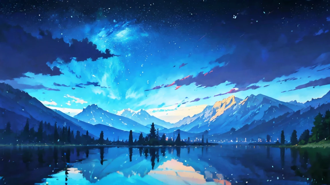Towering mountains reflected in the still waters of a clear lake々々I drew、Anime style tranquil landscape. by Makoto Shinkai, anime art wallpaper 4k, anime art wallpaper 4k, Anime Art Wallpapers 8K, anime wallpaper 4k, anime wallpaper 4k, 4k anime wallpaper, Anime Sky, Awesome Wallpapers, Anime Background, Celestial planets in the background, Anime Background art