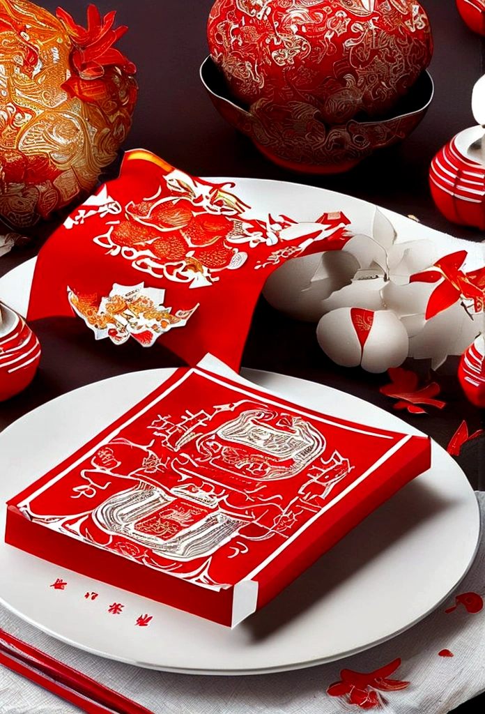 Red and white Chinese Mid-Autumn Festival greeting card，Served on a white plate, Cloth Banner, Red banner, Full card design, Chinese, poster design, cheongsam, red and white color theme, Mid-Autumn Festival, Red Lantern, poster, girl, poster background