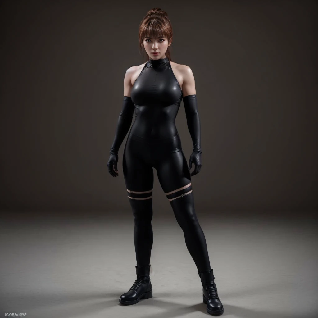 Kasumi, brown eyes, (best quality, ultra-detailed), (realistic:1.37), beautiful and detailed face, ultra-realistic texture, delicate face, delicate body, red lipstick, bright colors. High definition, 8K.
