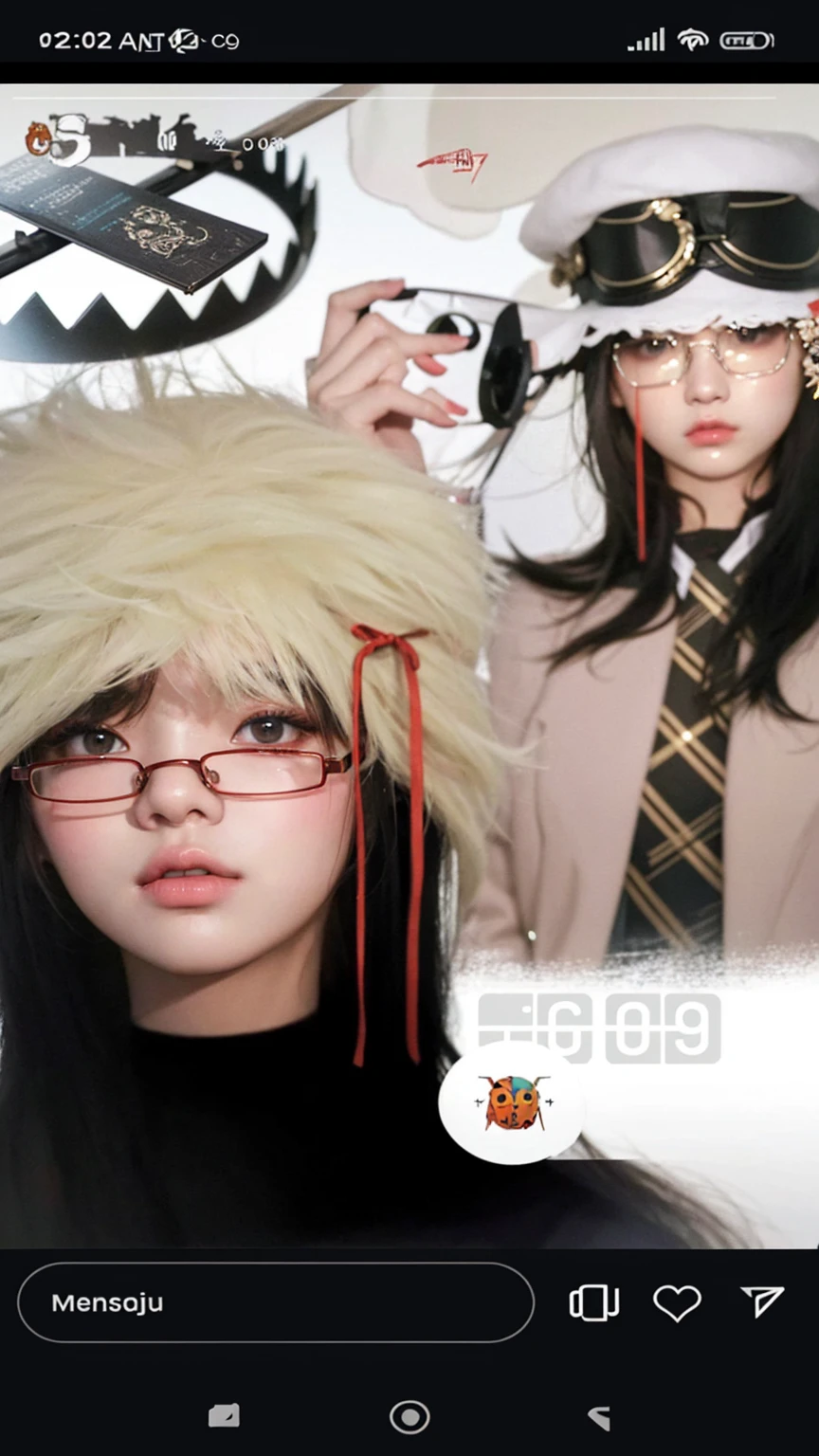 there is a picture of a girl with a hat and glasses, artwork in the style of guweiz, kanliu666, 2 0 0 9, 2009, 2009), digital art h 9 6 0, +81 magazine, ulzzang, hong june hyung, jinyoung shin, digital collage, jinyoung shin aesthetic