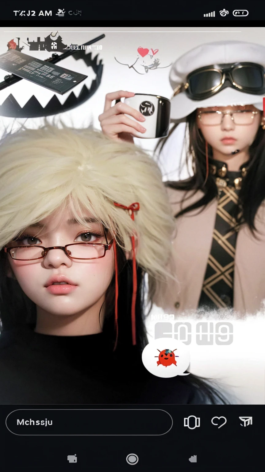 there is a picture of a girl with a hat and glasses, artwork in the style of guweiz, kanliu666, 2 0 0 9, 2009, 2009), digital art h 9 6 0, +81 magazine, ulzzang, hong june hyung, jinyoung shin, digital collage, jinyoung shin aesthetic