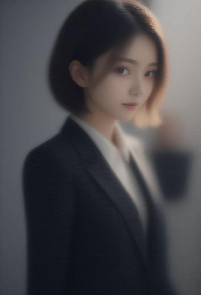 8K, Ultra-high resolution, Highest quality, masterpiece, Rule of thirds photograph,surreal, photograph, 1 girl, (16 years old:1.3), pretty girl, Cute face, Beautiful eyes in every detail, Detailed,masterpiece,, One Girl:1.2, Japan Female Announcer,Young Wife,Urban area,whole body, Beautiful Face, (Skin with attention to detail:1.2), wearing black formal blazer,Black high heels、Black Pencil Skirt、Short Bob,Looking at the audience、beauty,Long neck、Laugh a little、Please close your mouth and laugh、(((Ideal body type))),A-cup small breasts :2,、Portraiture:2、Perfect ???????、Vividly detailed、detailed、surreal、Light and shadow,Strong light