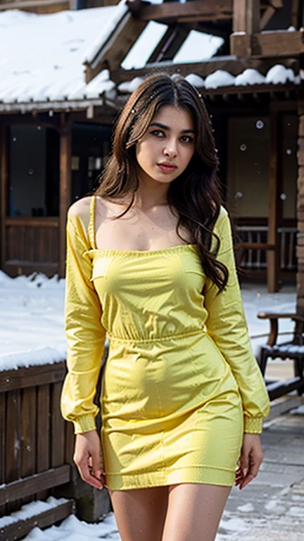 Achaemenid girl,beautiful, persian dress,4k,winter,yellow dress ,toppless