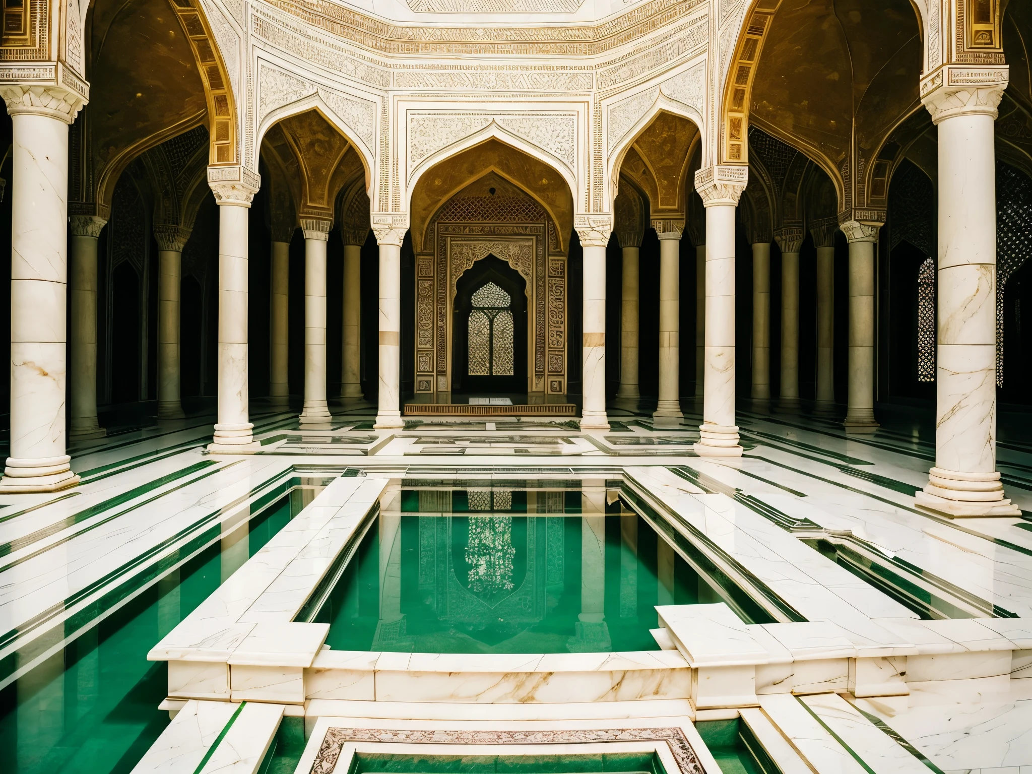 A stunning white marble mausoleum, Taj Mahal in India, intricate ornate architectural details, beautiful symmetry, reflecting pool, surrounded by lush gardens, dramatic lighting, golden hour, photorealistic, cinematic composition, ultra-detailed, masterpiece