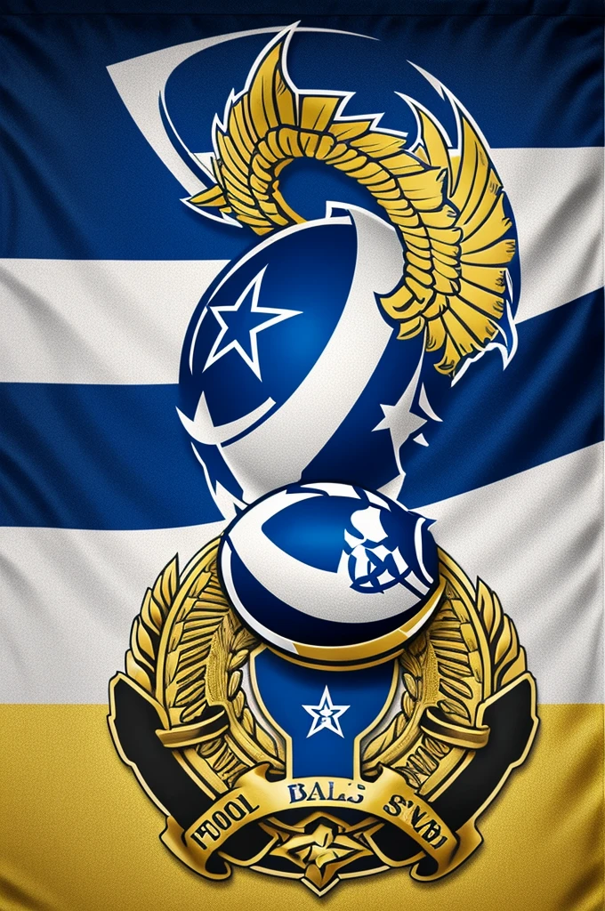 football flag team logo( billet) with characteristic details of the sport such as a ball the logo will have a star in the middle similar to that of the dallas cowboys the star will be fused with a Mexican royal eagle the colors have to be blue with gold