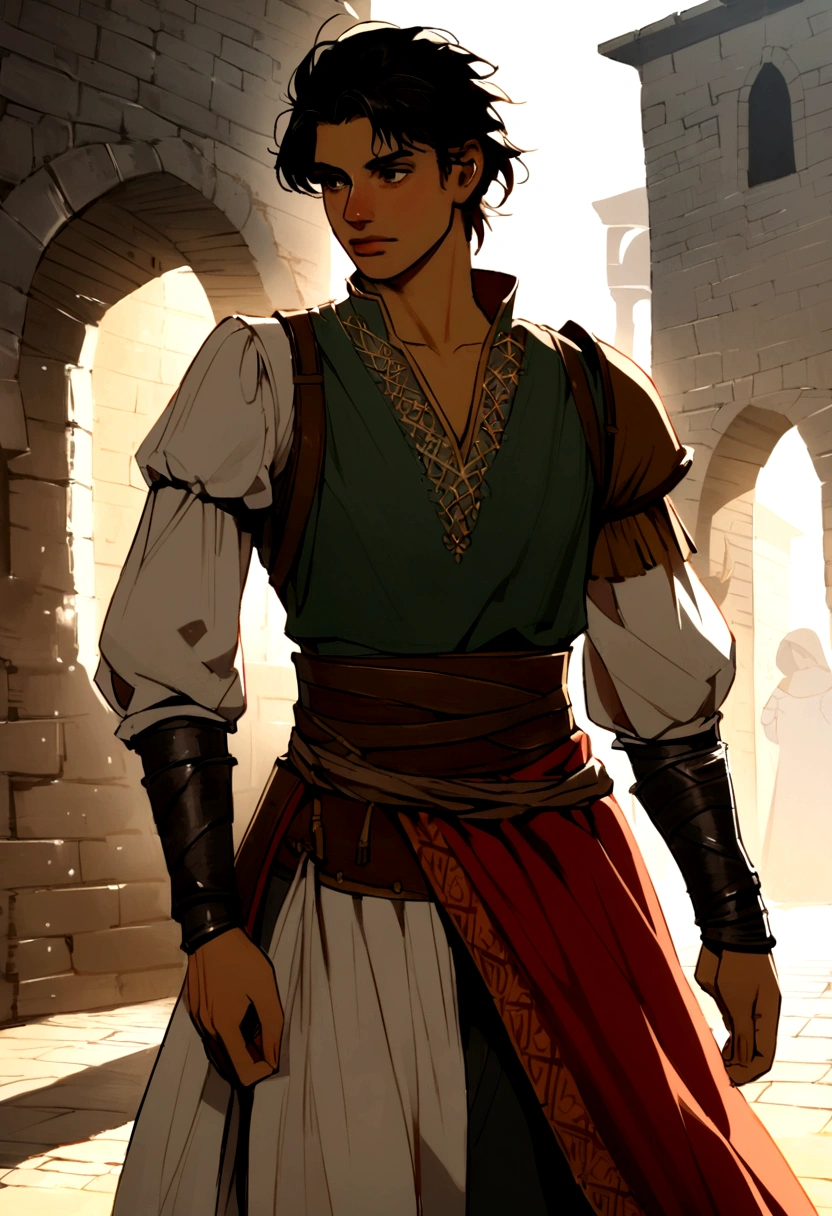 A young boy Indian Archer in the medieval times , make it in 2d don't make it realistic 