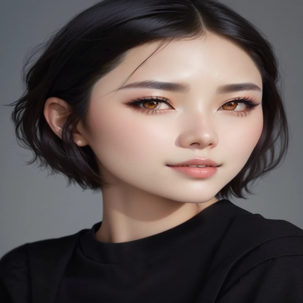 One dressed in whiteVClose-up of pretty young office worker with collarbone exposed in collared top, short hair, Emphasis on double skin close-up, Beautiful young Korean woman, Popular Korean makeup, Young and beautiful Korean woman, Round and pretty nose,gentle eyebrows, Oval face, Popular Korean makeup and hair,